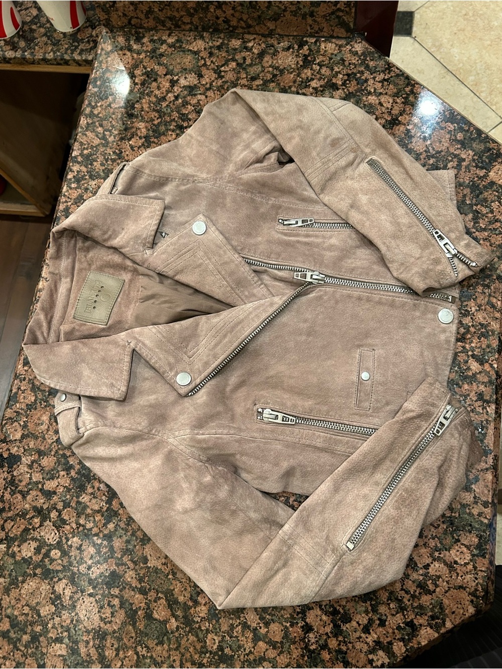 Bellini Suede-Style Moto Jacket in Taupe